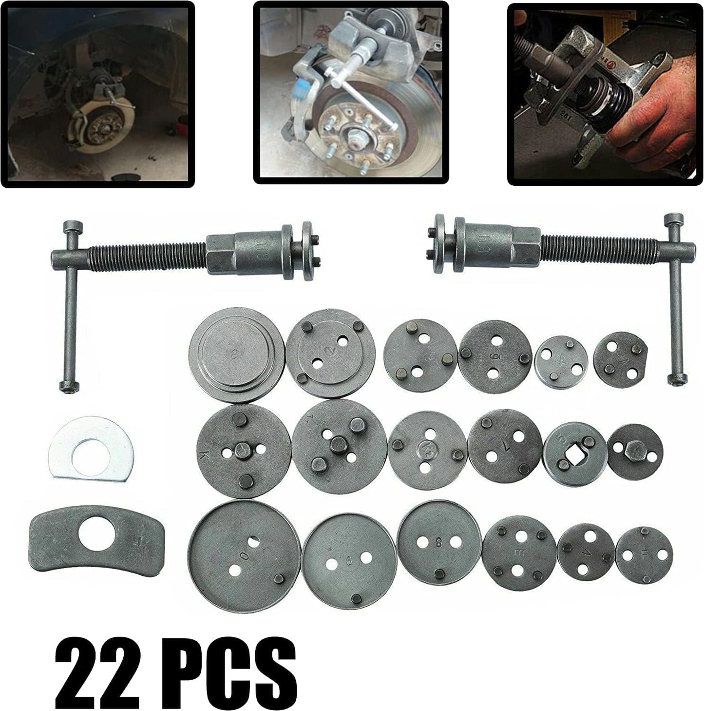 Universal Car Disc Brake Caliper Piston Rewind Tool Set, Compressor Wind Back Repair Tool Kit for Cars Brake Pad 22PCS