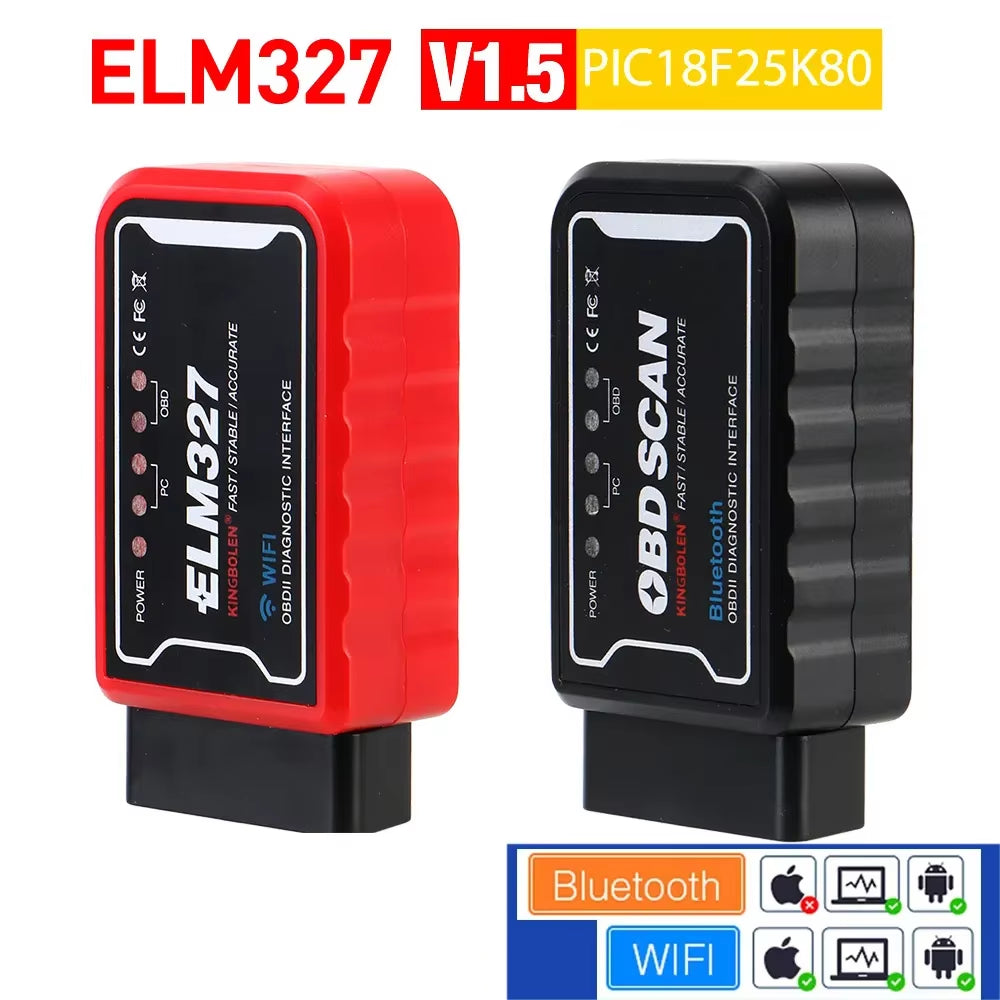 OBDII Scanner Code Reader Car Diagnostic Tool Wifi/Bluetooth ELM 327 V 1.5 ICAR2 OBD SCAN for Android/Ios PIC18F25K80 Chip