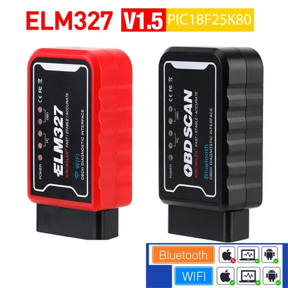 OBDII Scanner Code Reader Car Diagnostic Tool Wifi/Bluetooth ELM 327 V 1.5 ICAR2 OBD SCAN for Android/Ios PIC18F25K80 Chip