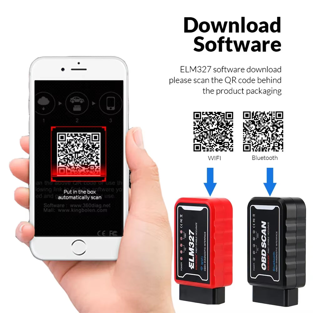 OBDII Scanner Code Reader Car Diagnostic Tool Wifi/Bluetooth ELM 327 V 1.5 ICAR2 OBD SCAN for Android/Ios PIC18F25K80 Chip